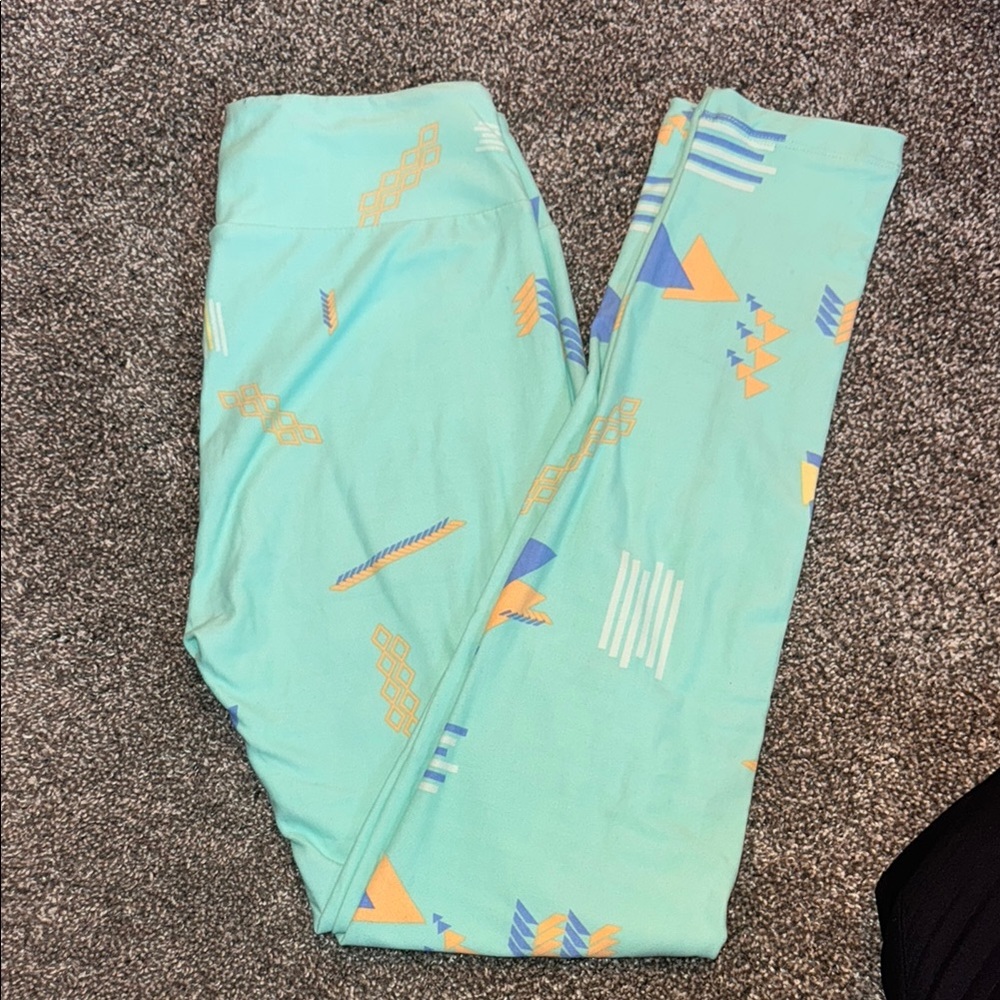 LuLaRoe Blue and Orange Leggings Geometric Design